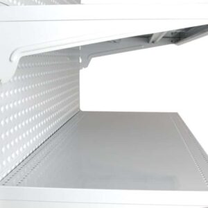 White single-sided 600mm wide medium duty gondola shelf with 450mm base shelf add-on bay, retail store display