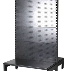 Double-sided wire gondola shelving unit with hammer tone finish. Ideal for retail display and storage. 1800mm base shelf.