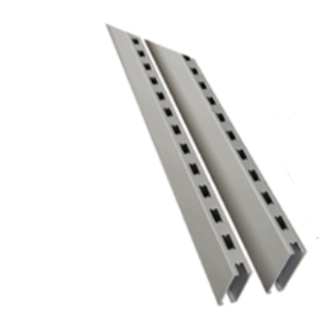 Double punched post for industrial shelving, featuring robust design for enhanced load-bearing in warehouses or garages.