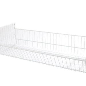 White folding wire basket with brackets, 900x400 mm, perfect for storage and shelving solutions in homes and offices.