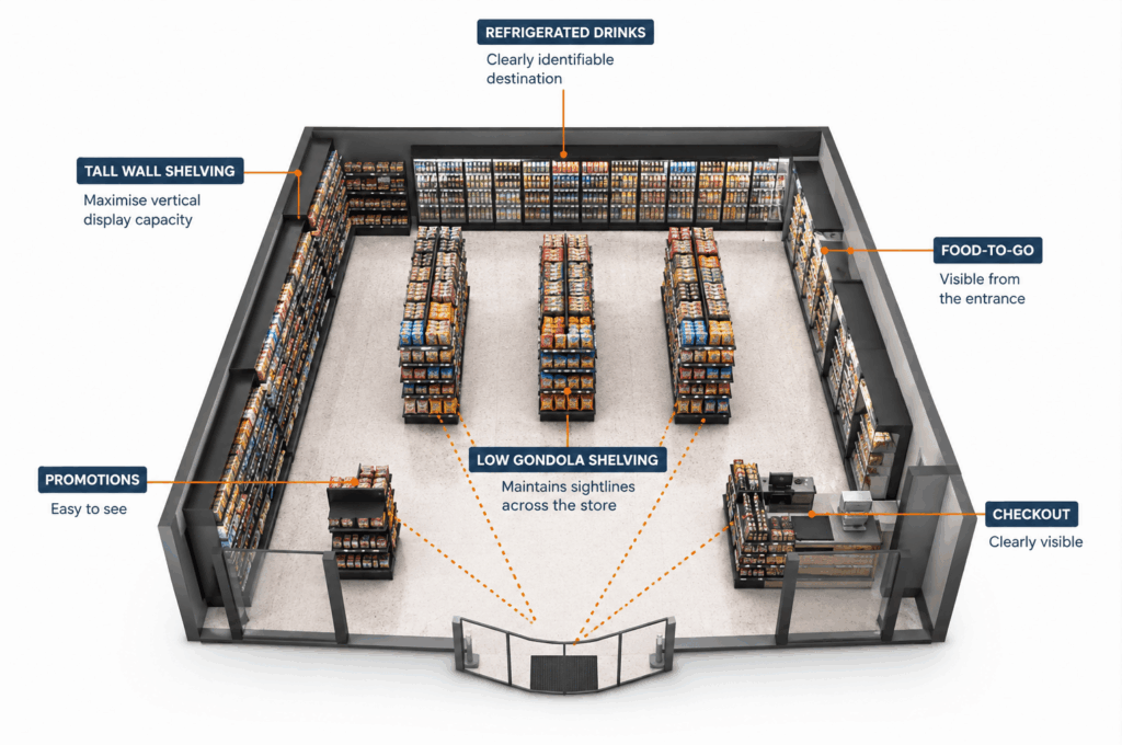 Use Low Gondola Shelving to Keep the Store Visible